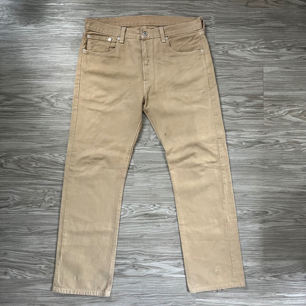Vintage Levis 501 Original Straight Fit Jeans Tan Khaki Cotton Denim Mens 33x30